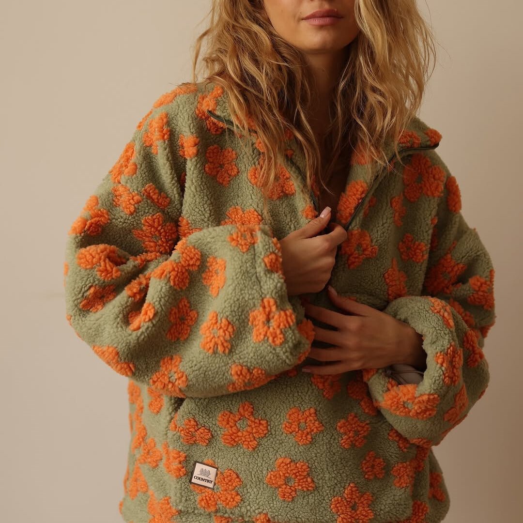 Damesjack Oversized met Halve Rits en Pluche Lizzy