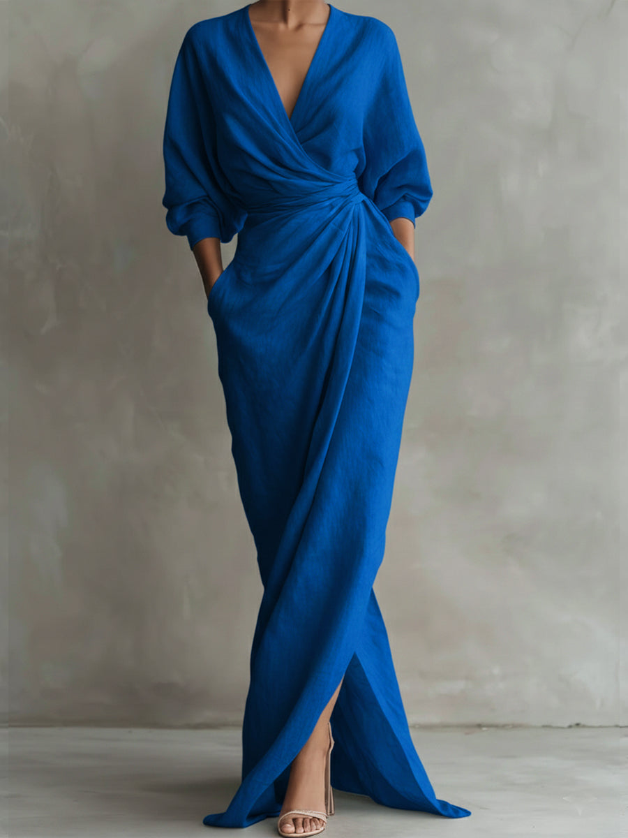 Damesjurk Casual met V-hals en Zachte Drapering Lizzy