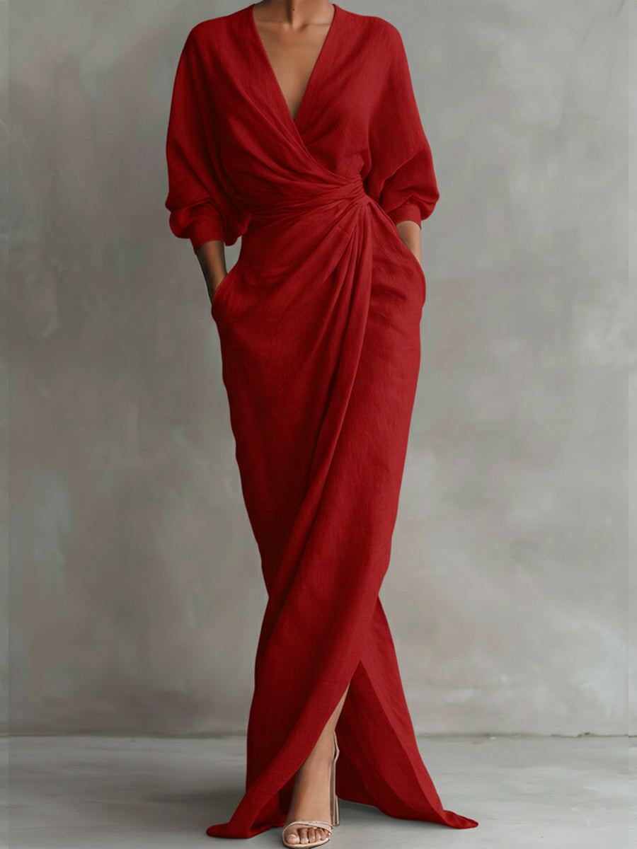 Damesjurk Casual met V-hals en Zachte Drapering Lizzy