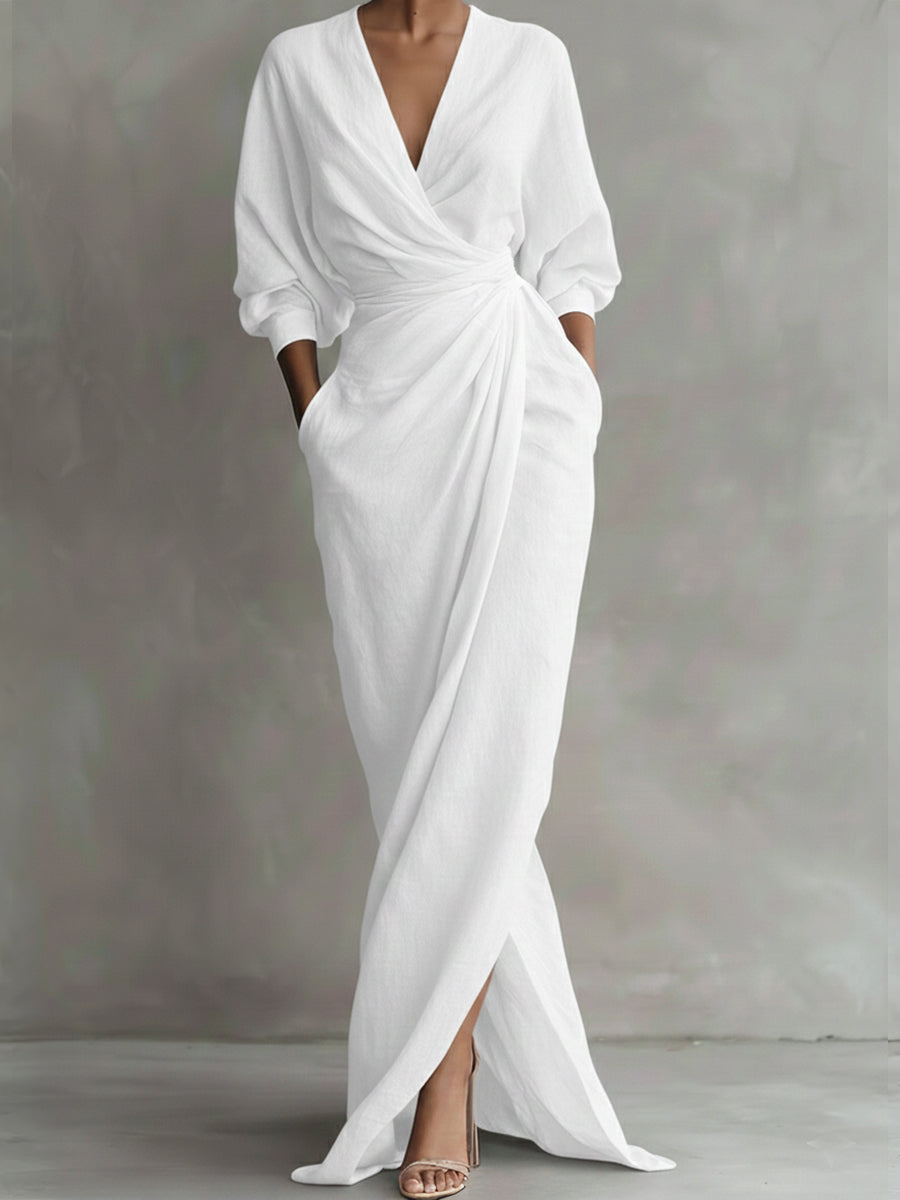Damesjurk Casual met V-hals en Zachte Drapering Lizzy