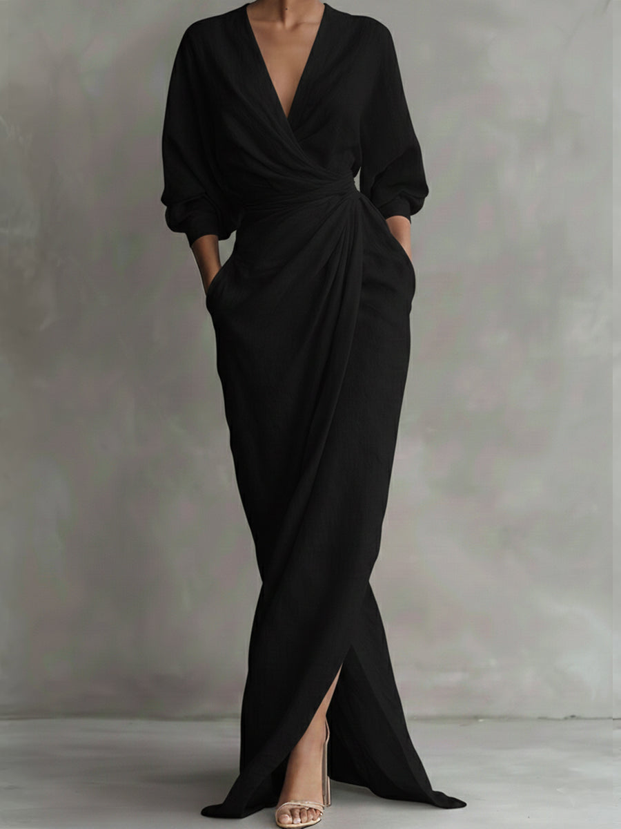 Damesjurk Casual met V-hals en Zachte Drapering Lizzy