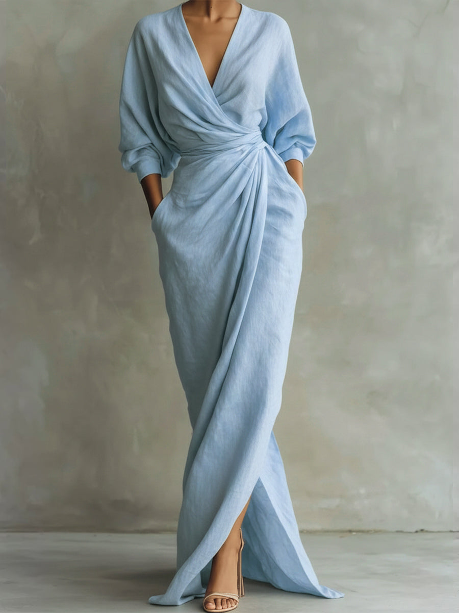Damesjurk Casual met V-hals en Zachte Drapering Lizzy