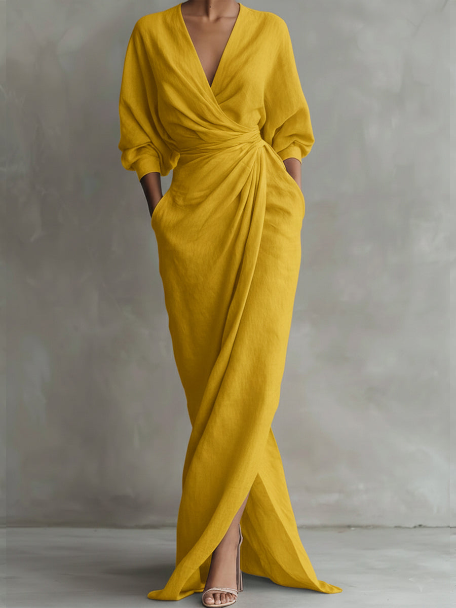 Damesjurk Casual met V-hals en Zachte Drapering Lizzy