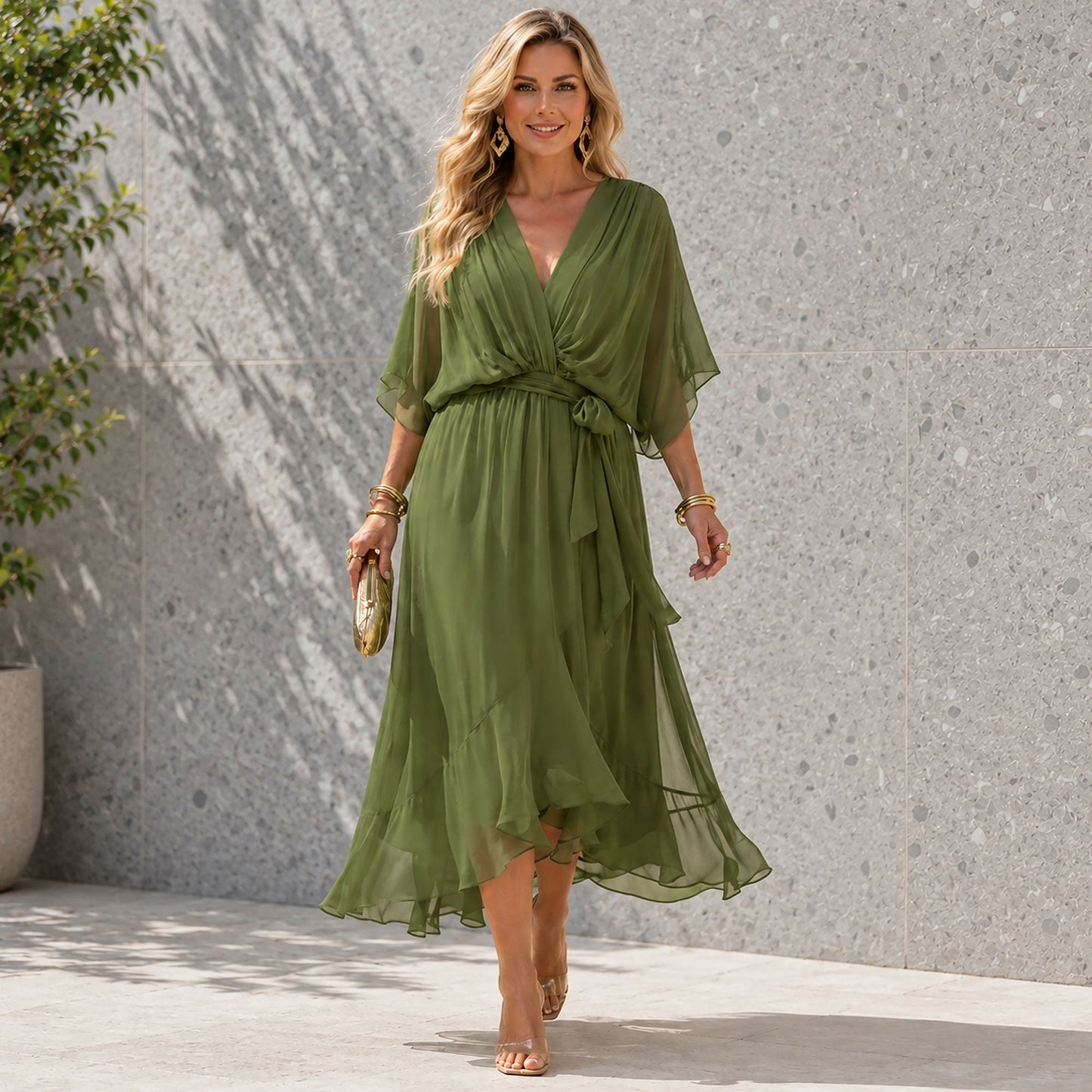 Damesjurk Chiffon met V-hals en Vloeiend Silhouet Lizzy