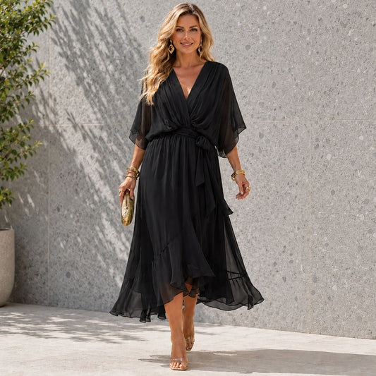 Damesjurk Chiffon met V-hals en Vloeiend Silhouet Lizzy