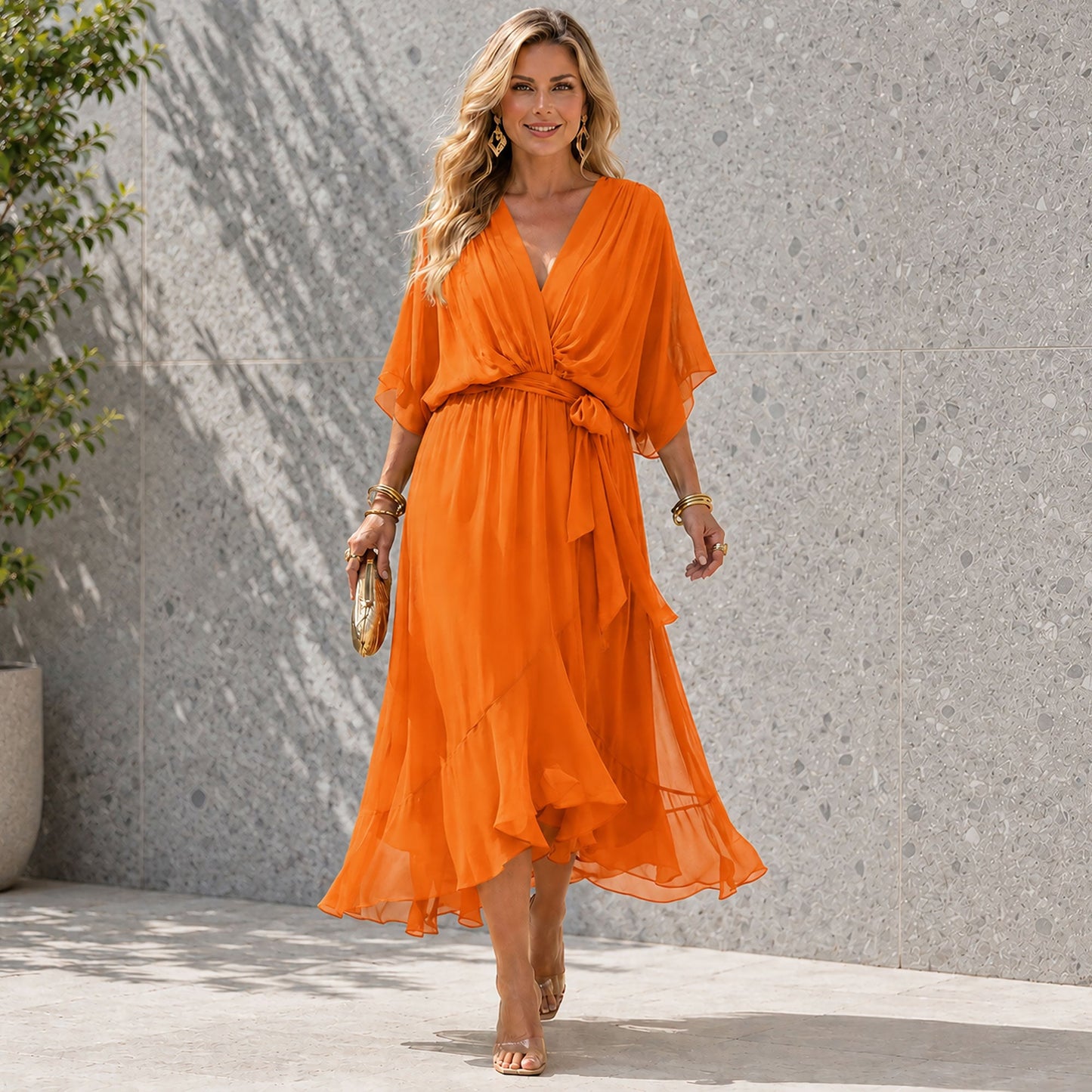 Damesjurk Chiffon met V-hals en Vloeiend Silhouet Lizzy