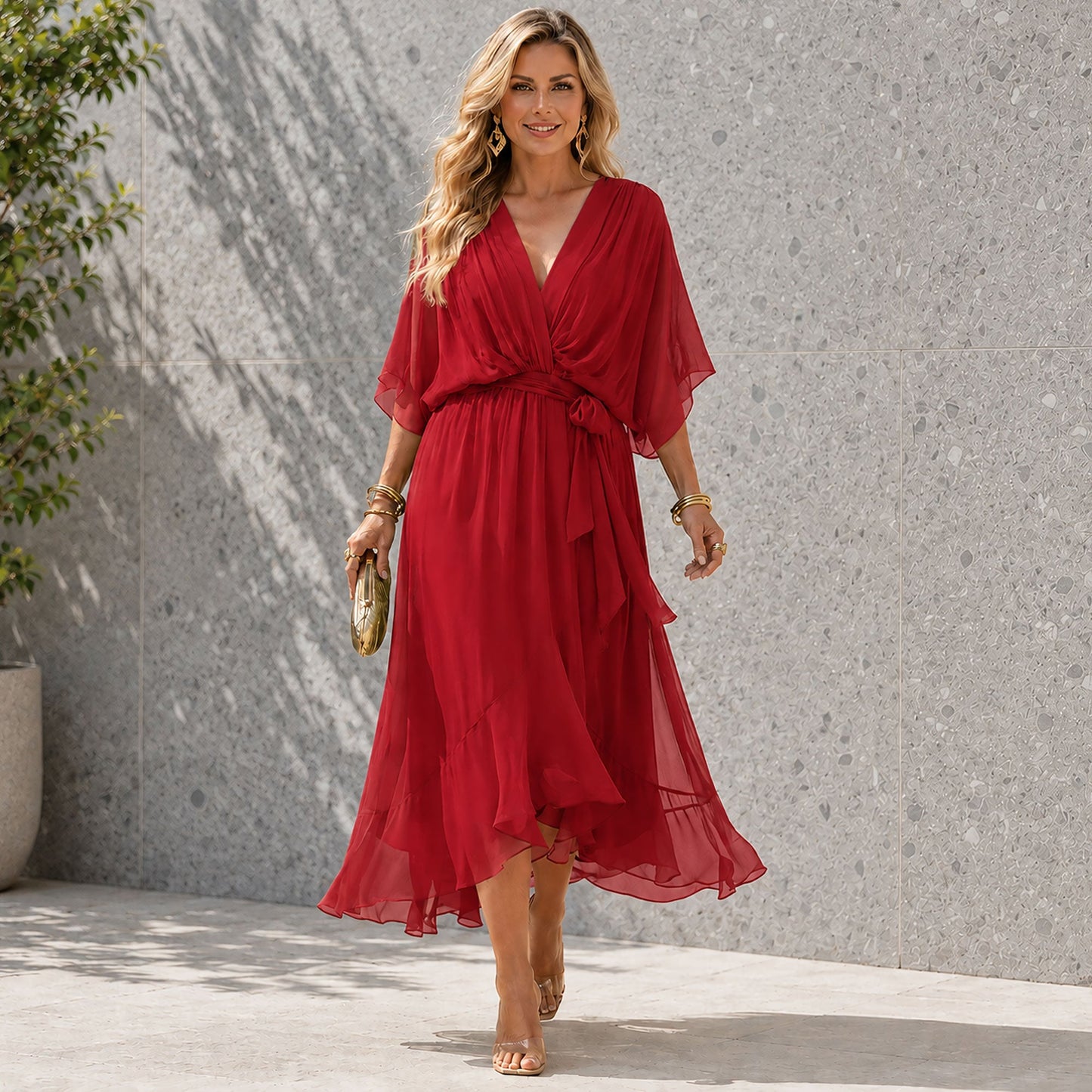 Damesjurk Chiffon met V-hals en Vloeiend Silhouet Lizzy