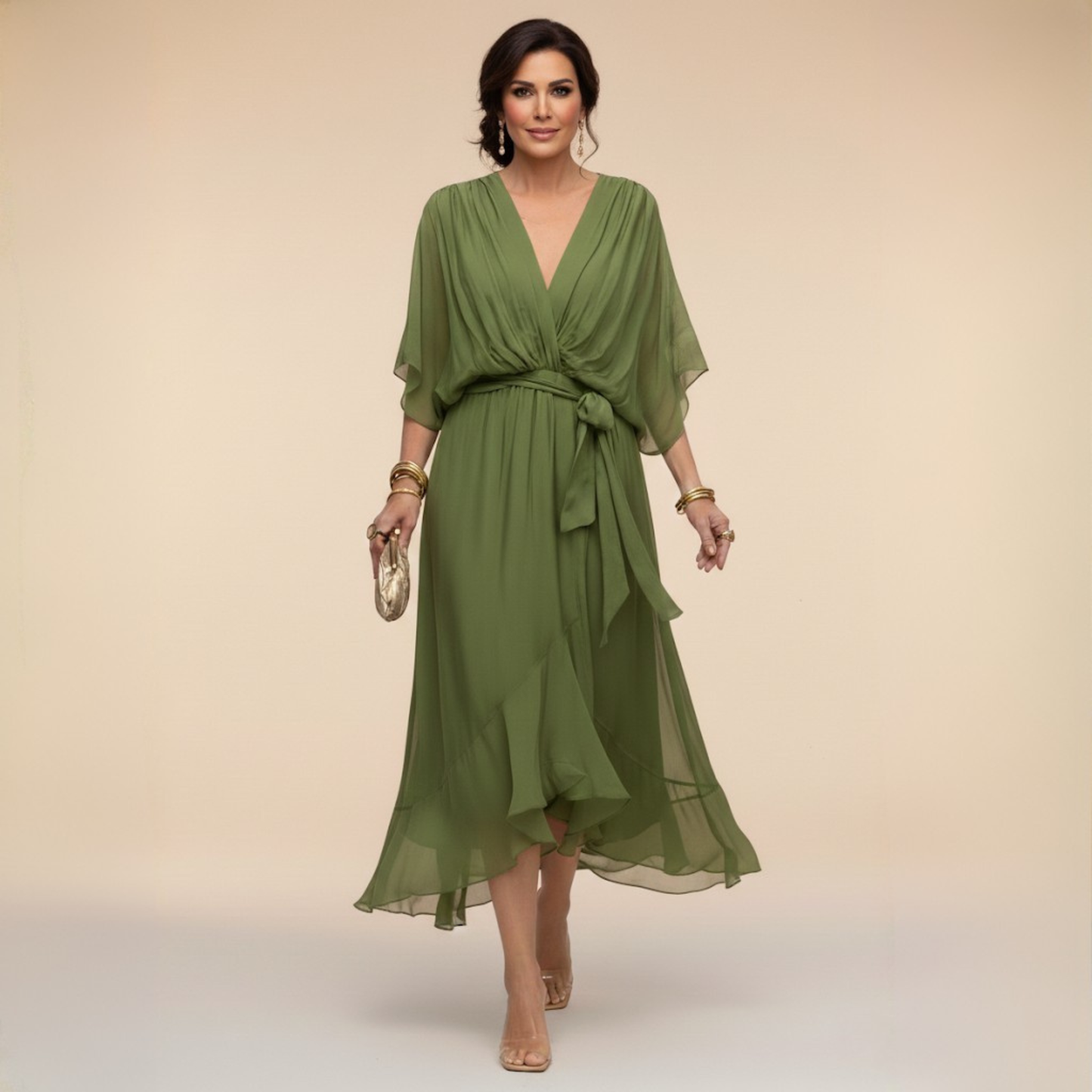 Damesjurk Chiffon met V-hals en Vloeiende Snit Lizzy