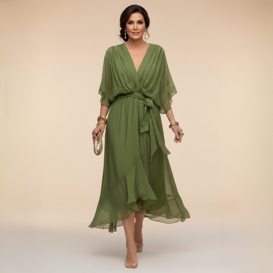 Damesjurk Chiffon met V-hals en Vloeiende Snit Lizzy