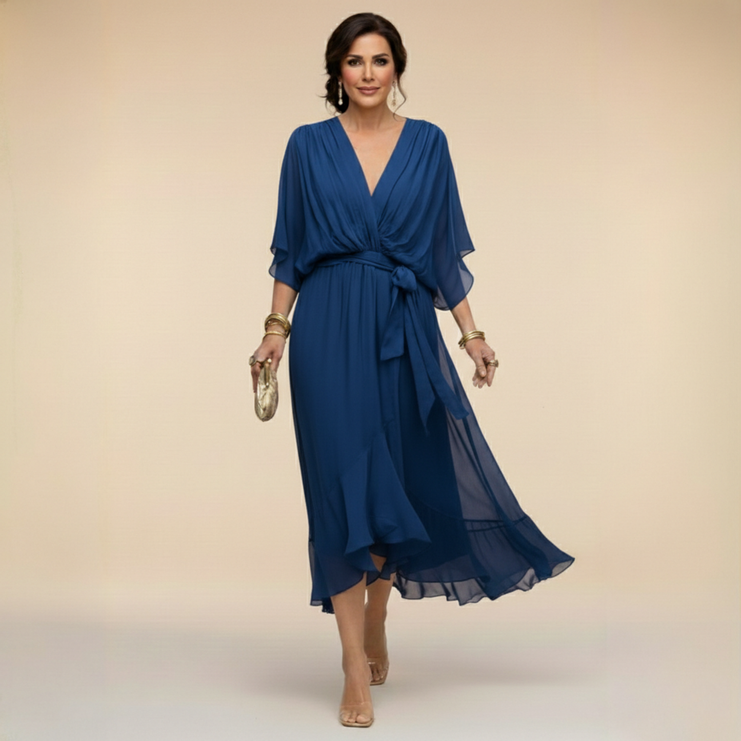 Damesjurk Chiffon met V-hals en Vloeiende Snit Lizzy