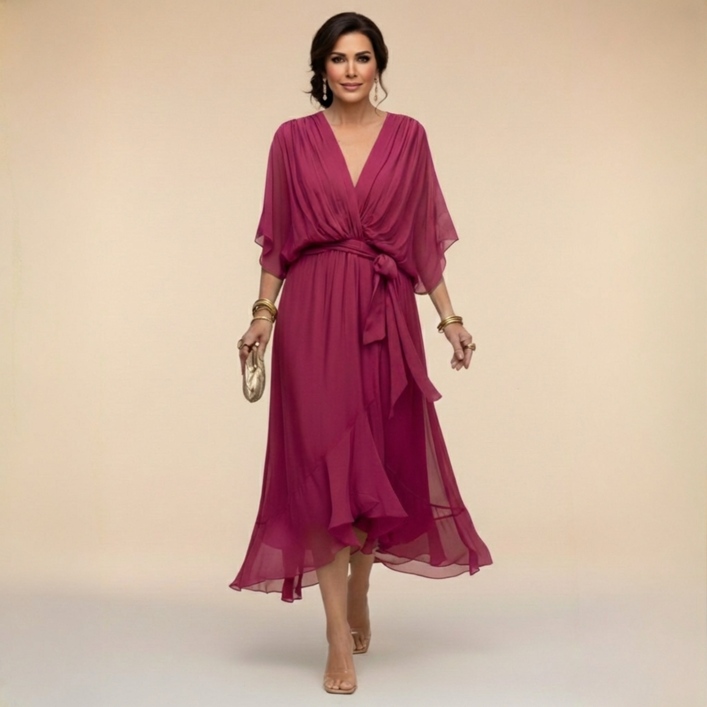 Damesjurk Chiffon met V-hals en Vloeiende Snit Lizzy