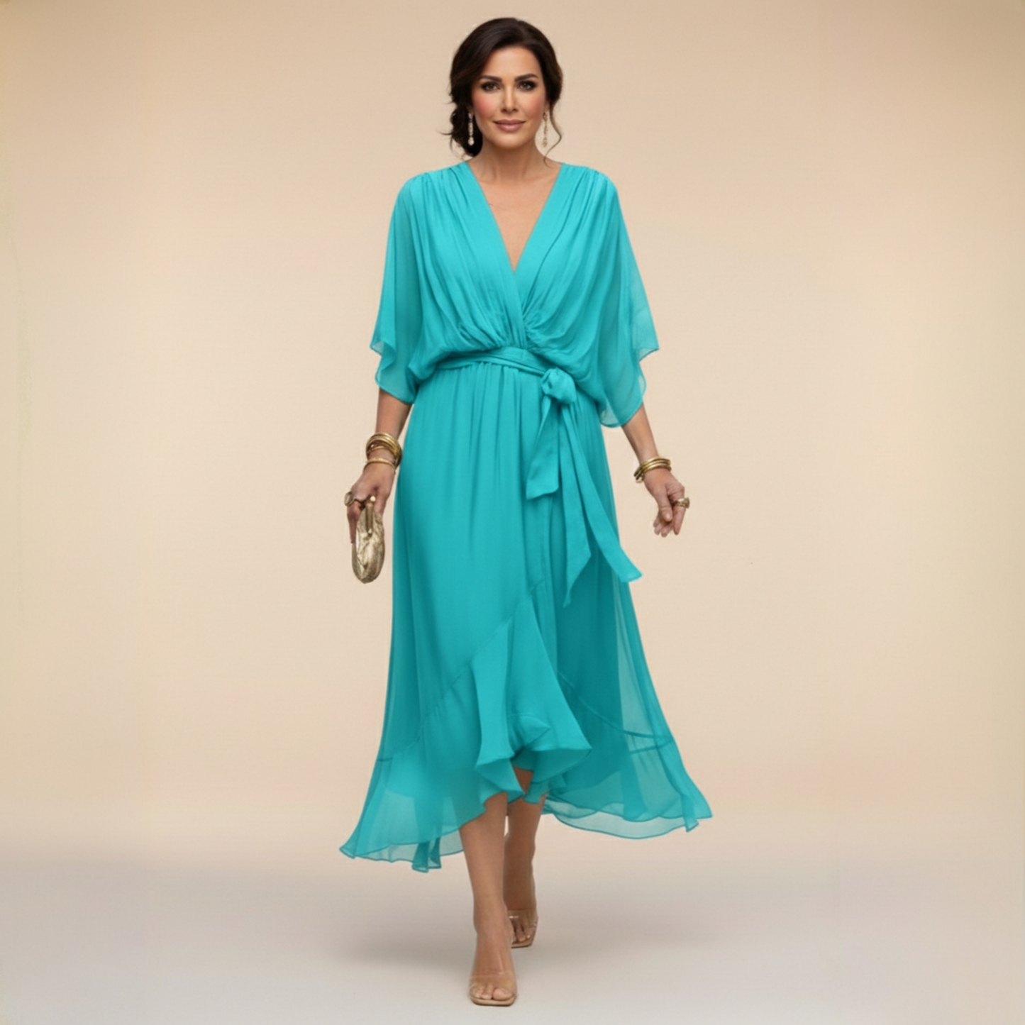 Damesjurk Chiffon met V-hals en Vloeiende Snit Lizzy