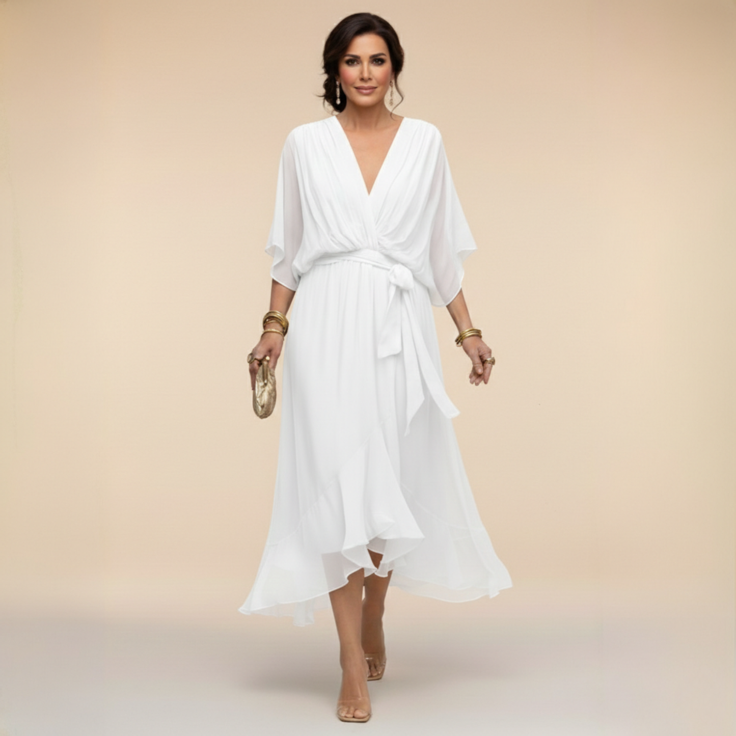Damesjurk Chiffon met V-hals en Vloeiende Snit Lizzy