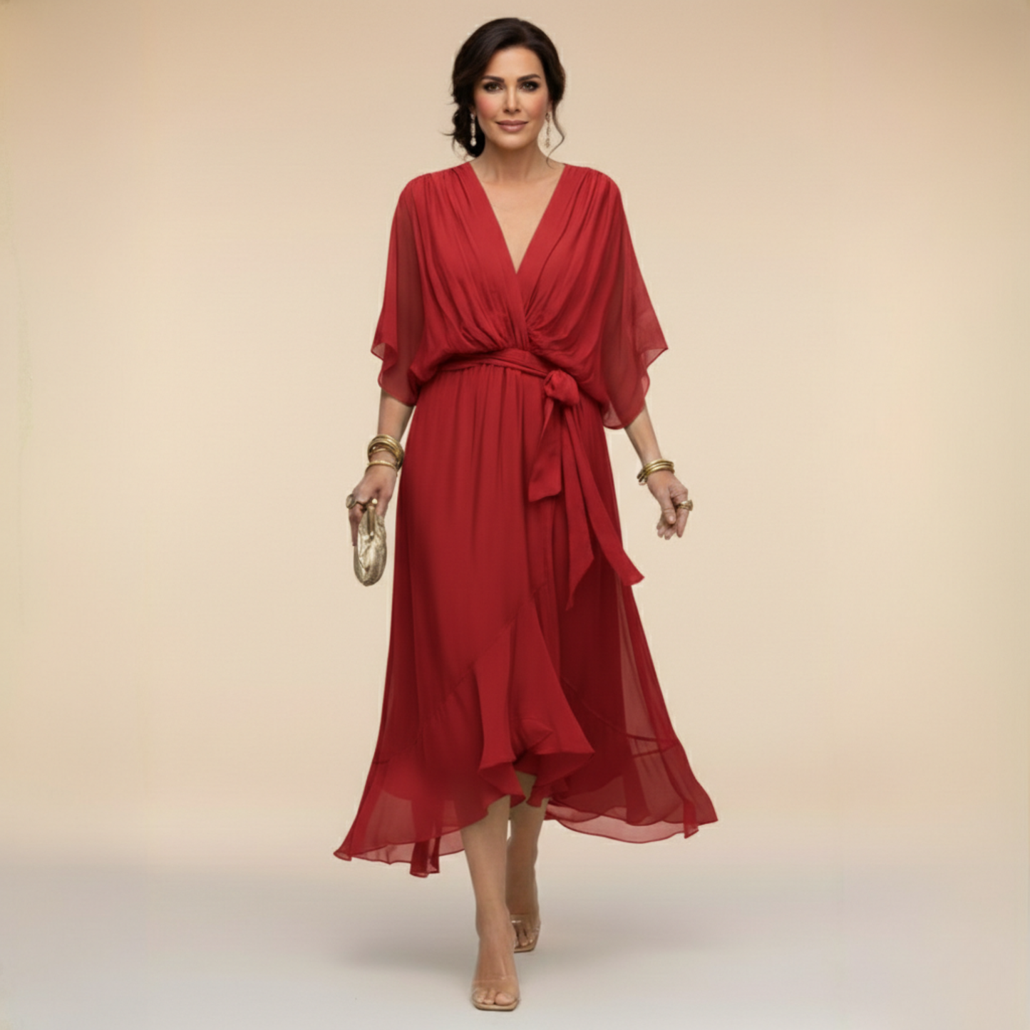 Damesjurk Chiffon met V-hals en Vloeiende Snit Lizzy