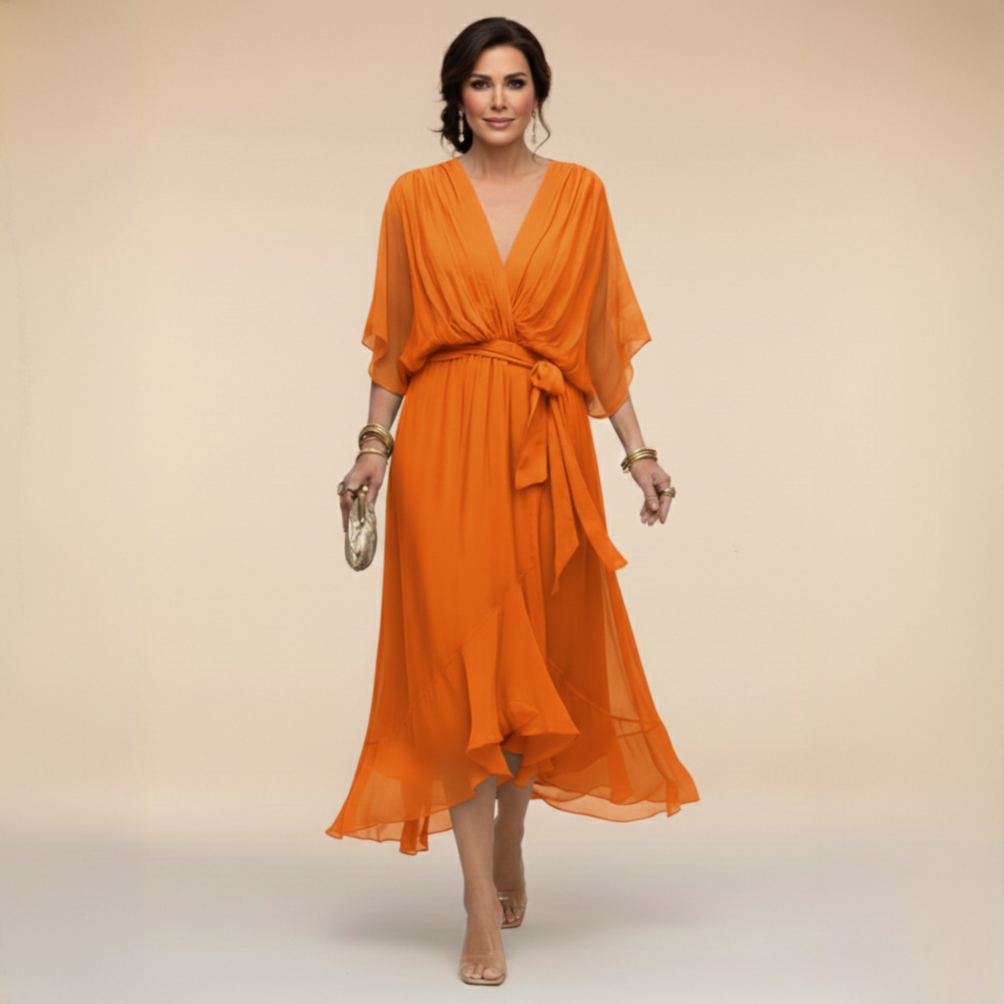 Damesjurk Chiffon met V-hals en Vloeiende Snit Lizzy