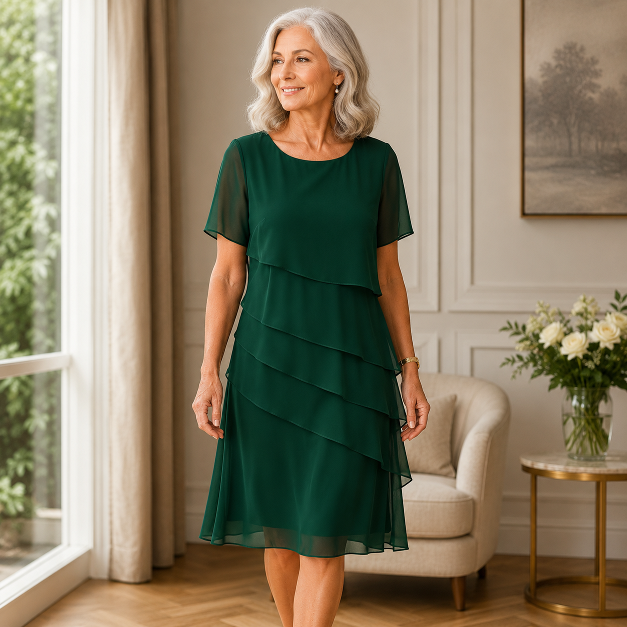 Damesjurk Lange met Elegante Ruches en Vloeiend Silhouet Lizzy
