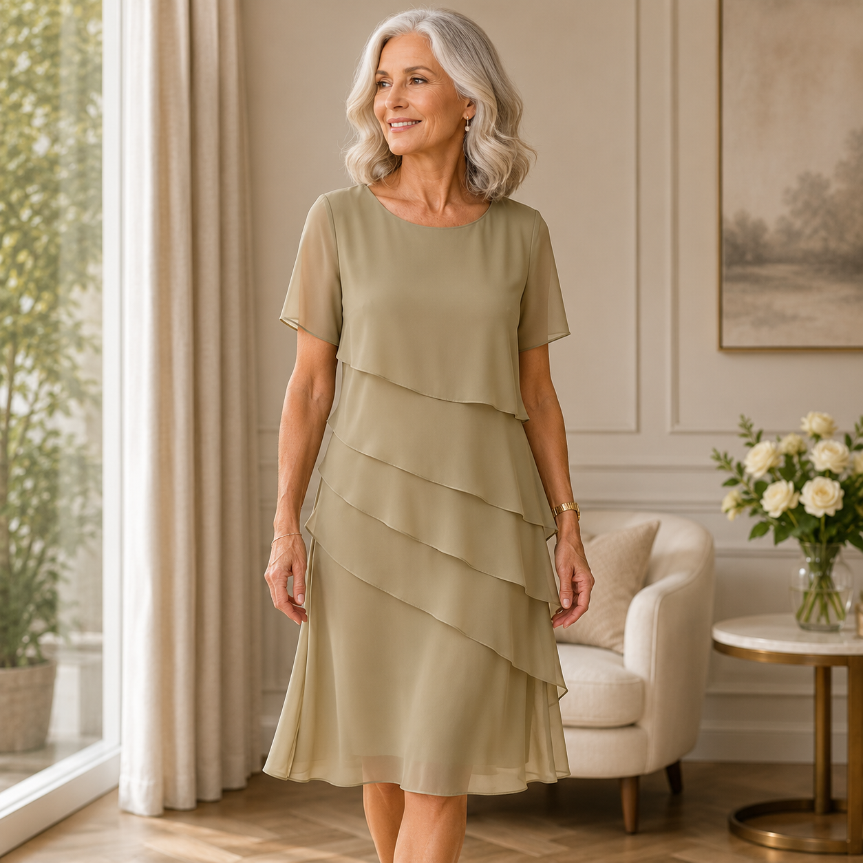 Damesjurk Lange met Elegante Ruches en Vloeiend Silhouet Lizzy