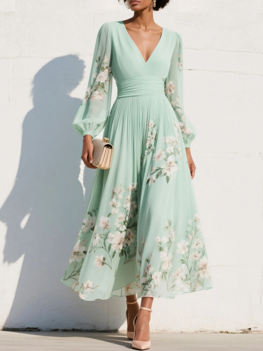 Damesjurk Midi met Bloemdessin en V-hals Lizzy