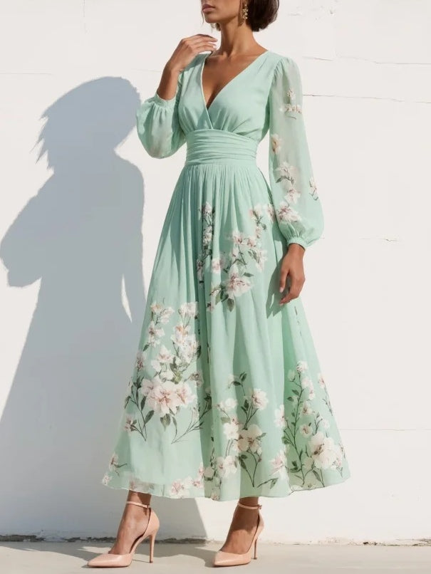 Damesjurk Midi met Bloemdessin en V-hals Lizzy