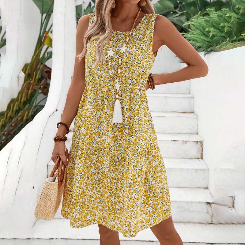 Damesjurk Midi met Bloemenprint en Ronde Hals Lizzy