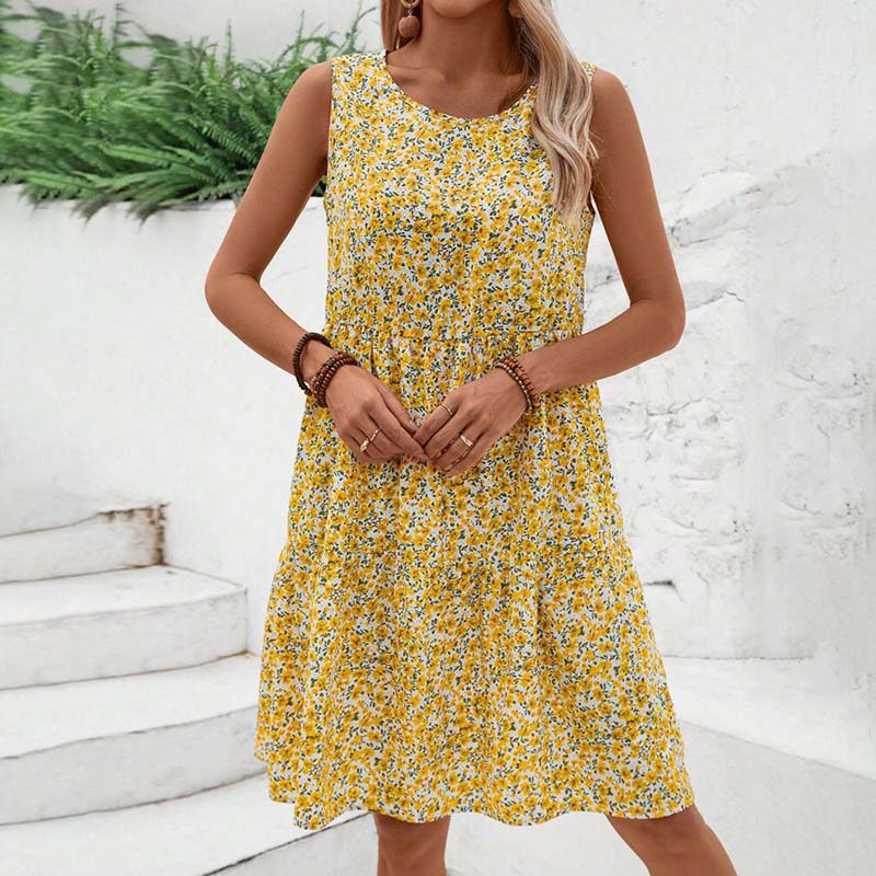 Damesjurk Midi met Bloemenprint en Ronde Hals Lizzy