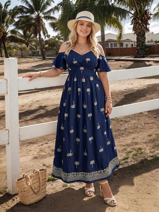 Damesjurk Midi met Off-Shoulder en Bloemenprint Lizzy