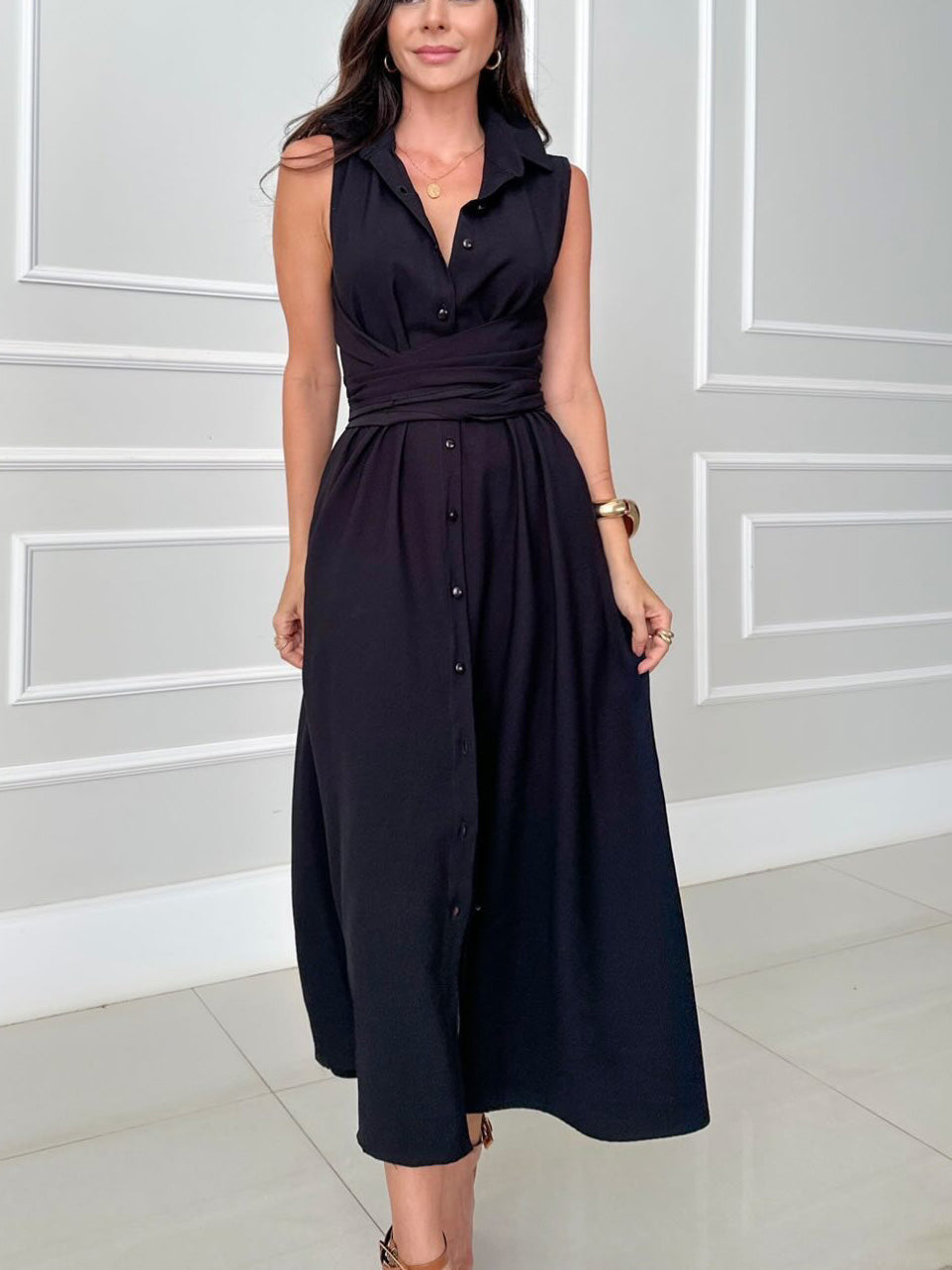 Damesjurk Midi met Strikband en Overhemdstijl Lizzy
