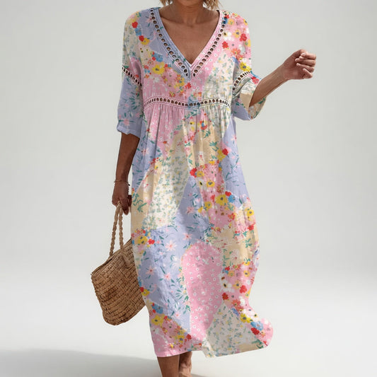 Damesjurk Midi met V-hals en Bloemenpatch Lizzy