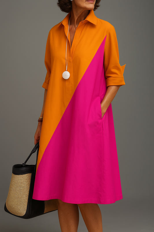 Damesjurk Midi met Vloeiend Silhouet en Ronde Hals Lizzy