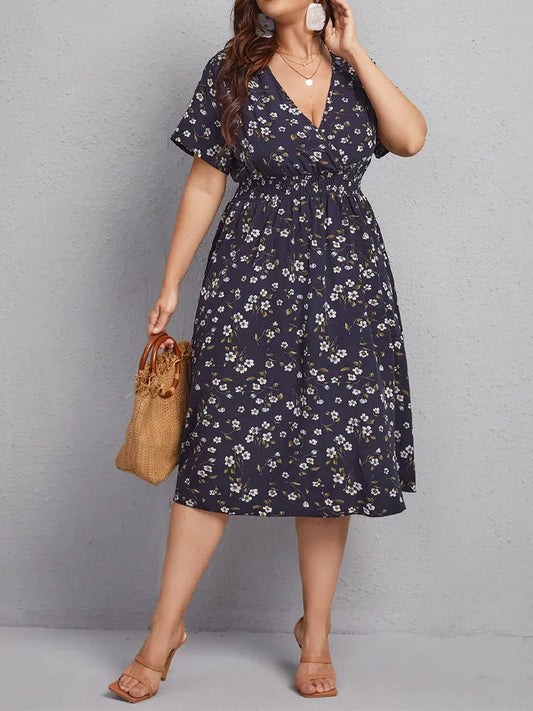 Damesjurk Trapeze met Bloemenprint en Korte Mouwen Lizzy