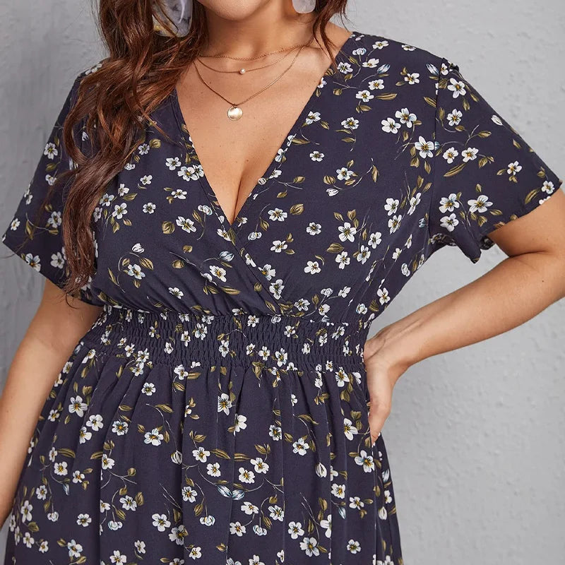 Damesjurk Trapeze met Bloemenprint en Korte Mouwen Lizzy