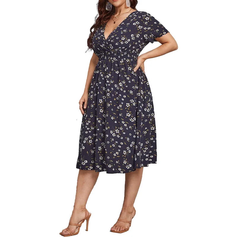Damesjurk Trapeze met Bloemenprint en Korte Mouwen Lizzy
