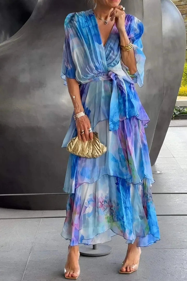 Damesjurk Wikkel met Vrouwelijke Print en Chiffon Lizzy