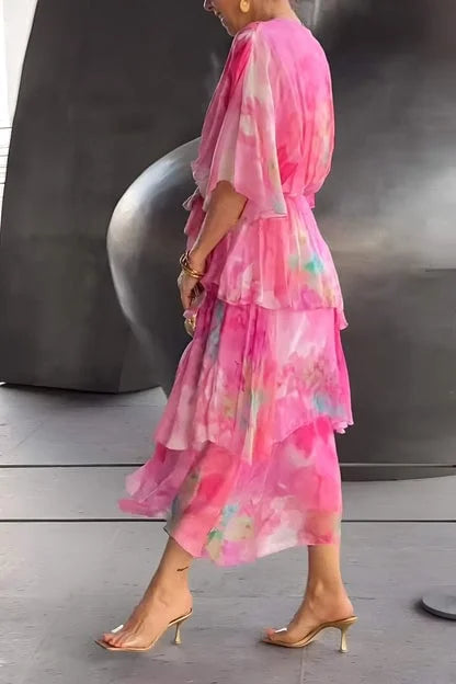 Damesjurk Wikkel met Vrouwelijke Print en Chiffon Lizzy