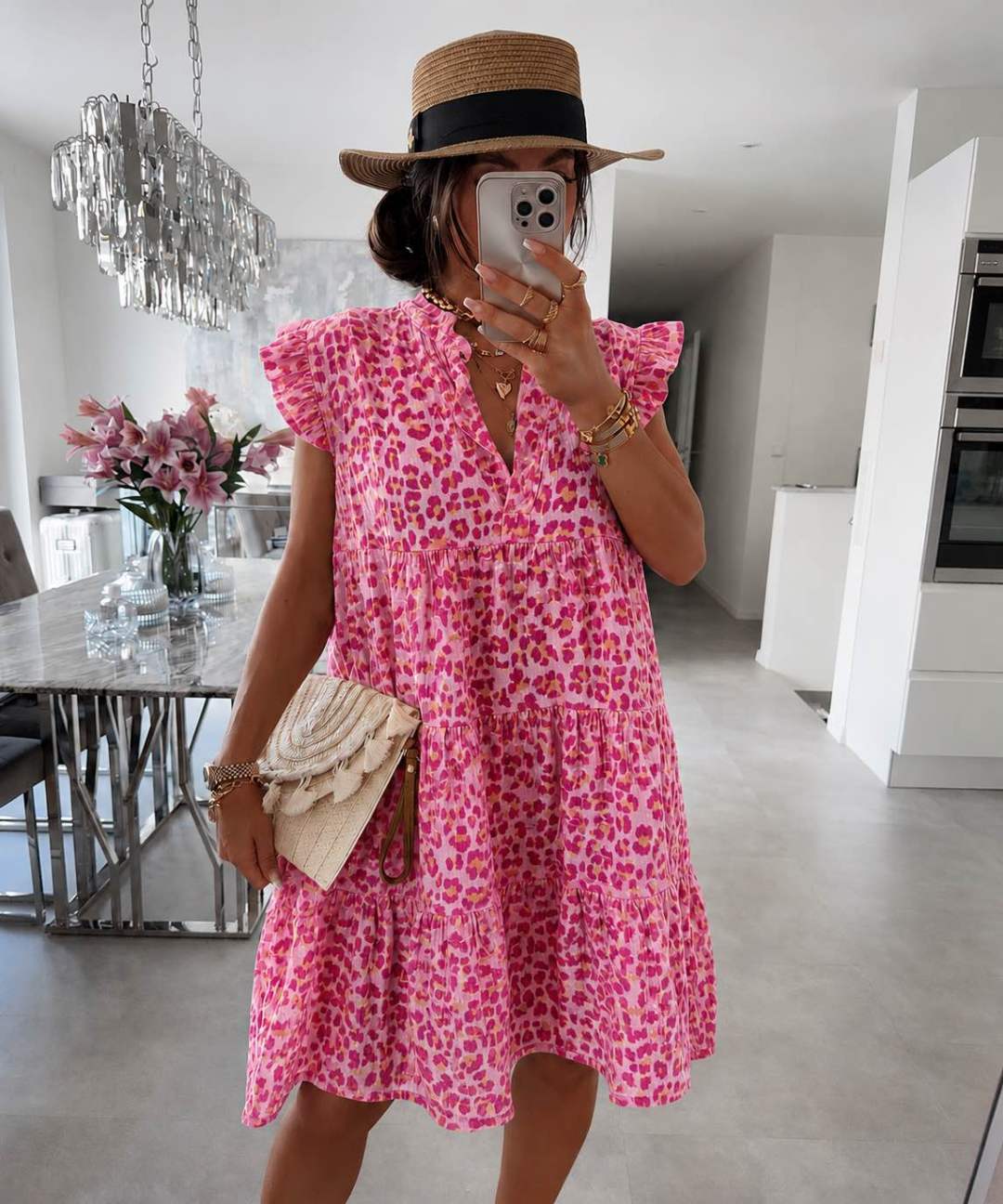 Damesjurk Zomer met Ruchedetails en Losse Mouwen Lizzy