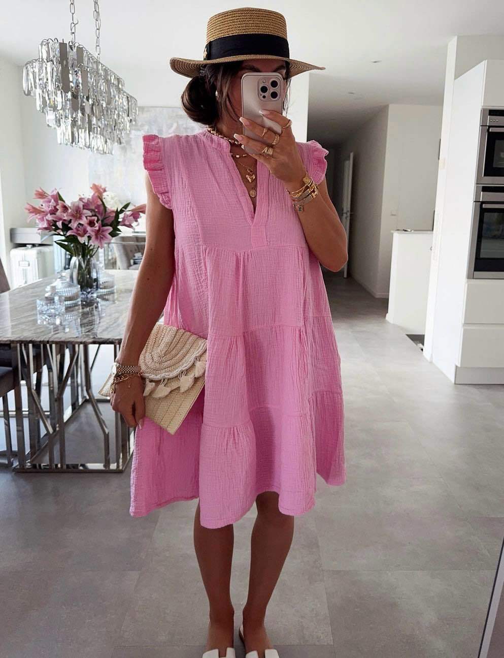 Damesjurk Zomer met Ruffle Mouwtjes en V-hals Lizzy