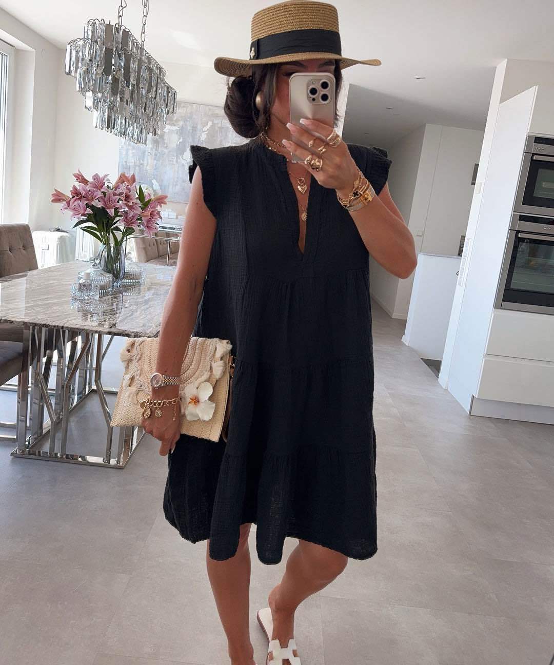 Damesjurk Zomer met Ruffle Mouwtjes en V-hals Lizzy