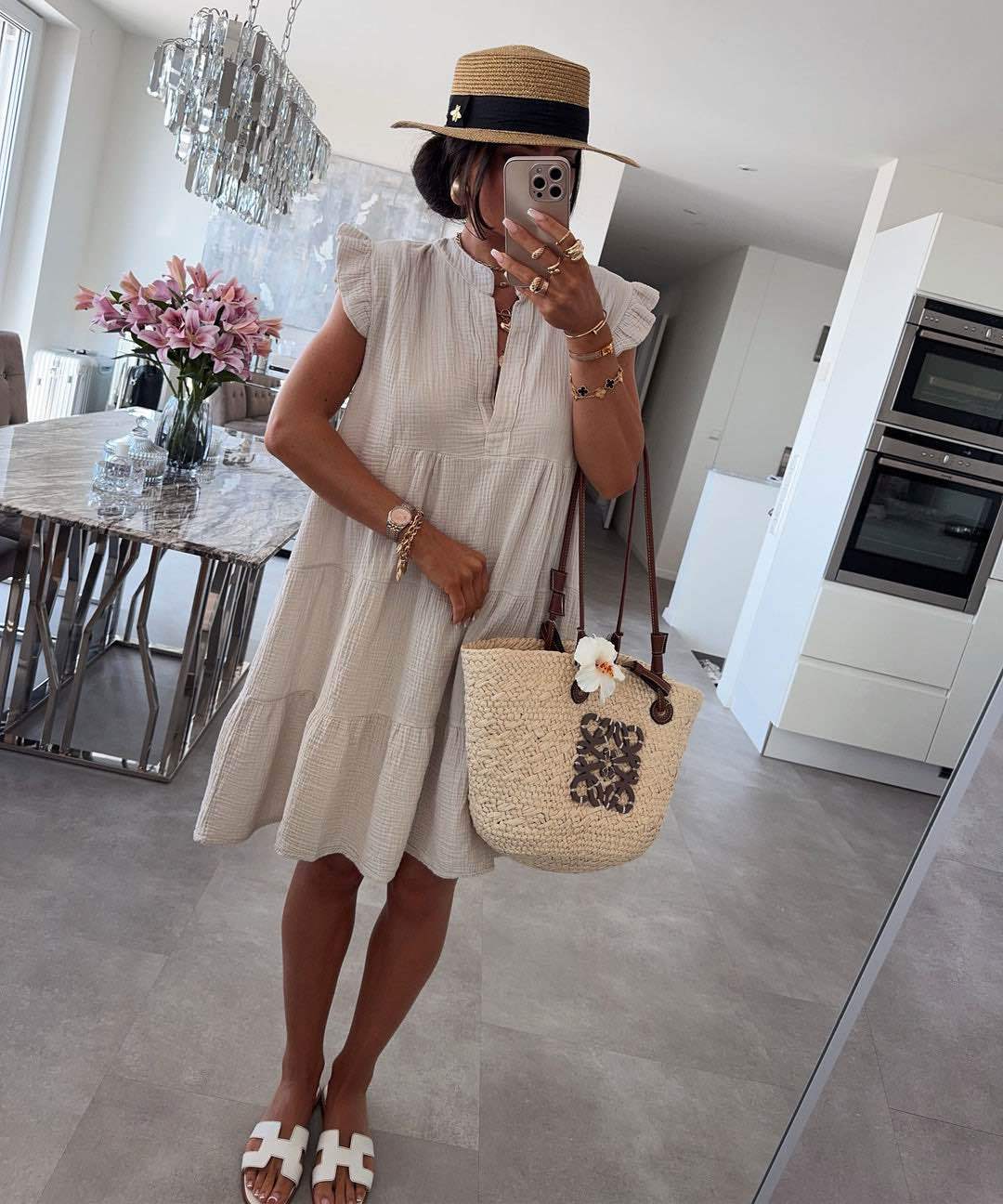 Damesjurk Zomer met Ruffle Mouwtjes en V-hals Lizzy