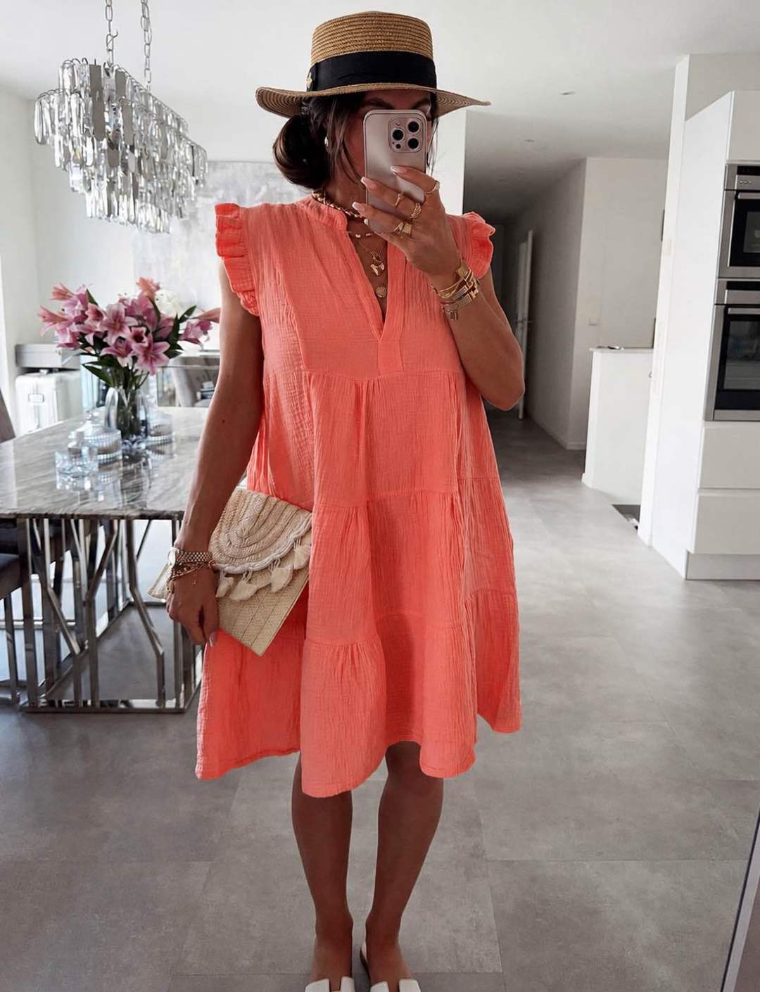 Damesjurk Zomer met Ruffle Mouwtjes en V-hals Lizzy