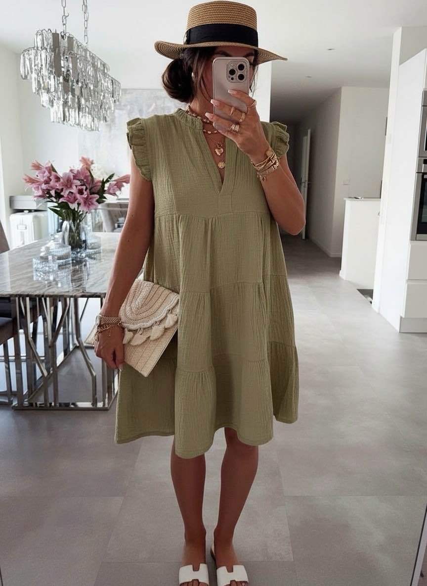 Damesjurk Zomer met Ruffle Mouwtjes en V-hals Lizzy