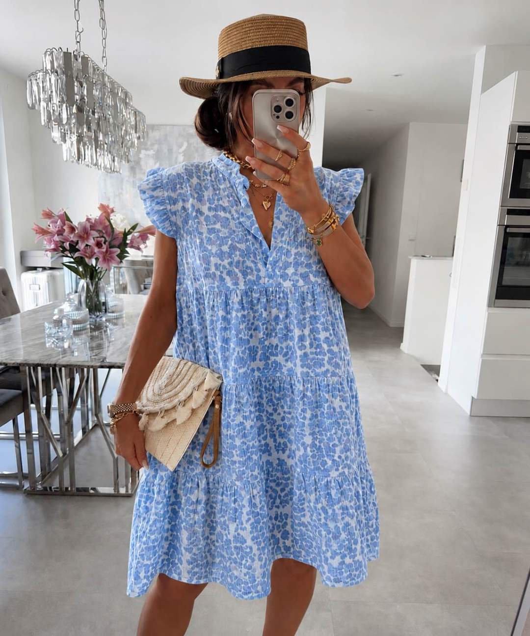Damesjurk met Ruffle Mouwtjes en Trendy Print Lizzy
