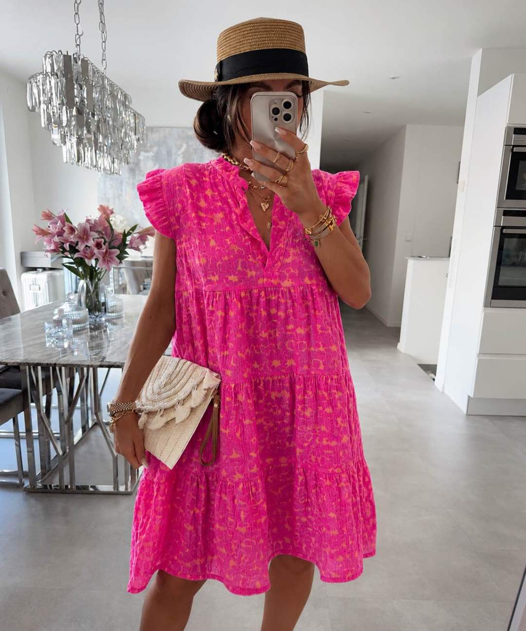 Damesjurk met Ruffle Mouwtjes en Trendy Print Lizzy