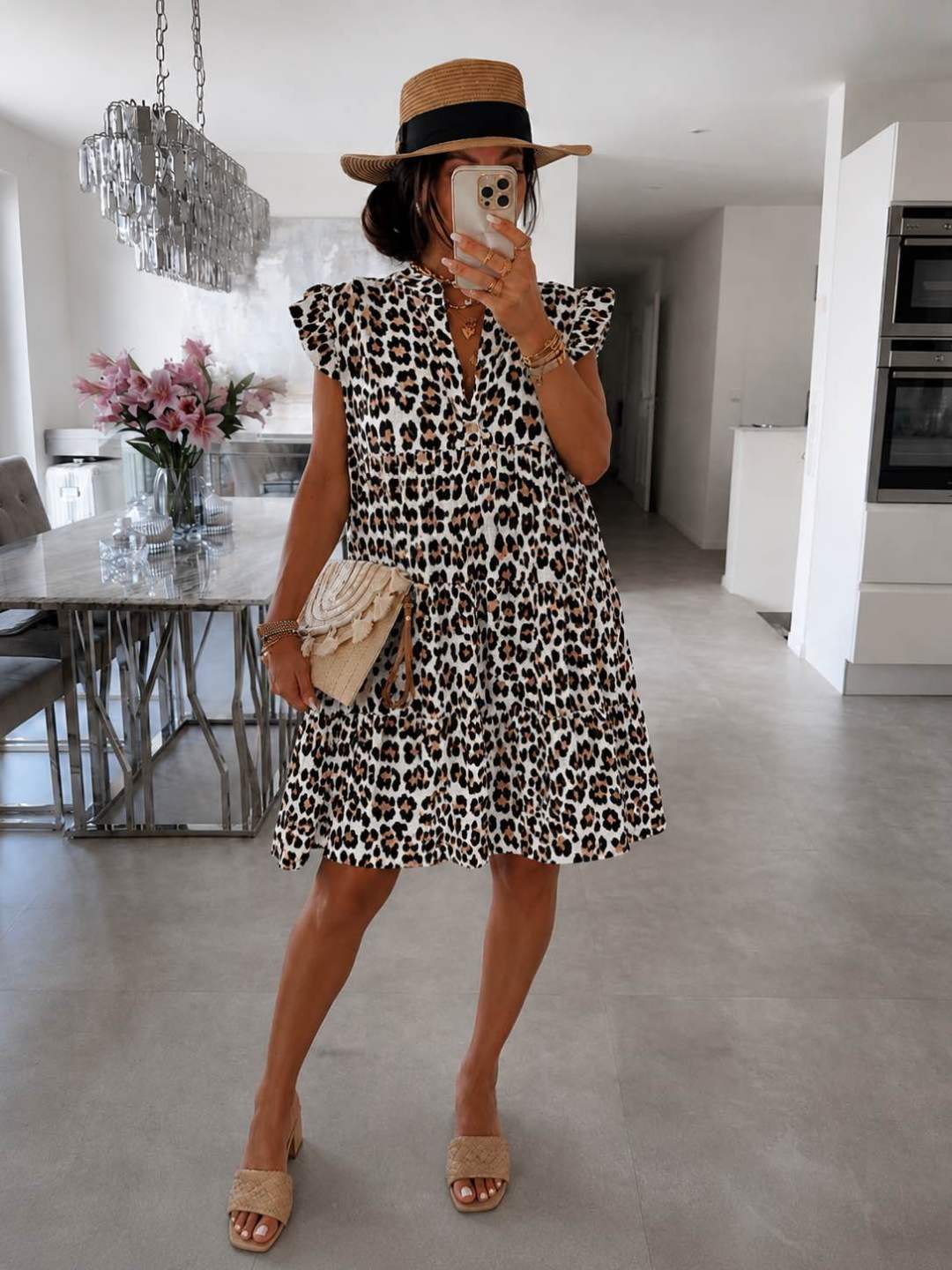 Damesjurk met Ruffle Mouwtjes en Trendy Print Lizzy