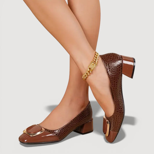 Damesloafers met Krokodillenreliëf en Blokhak Lizzy