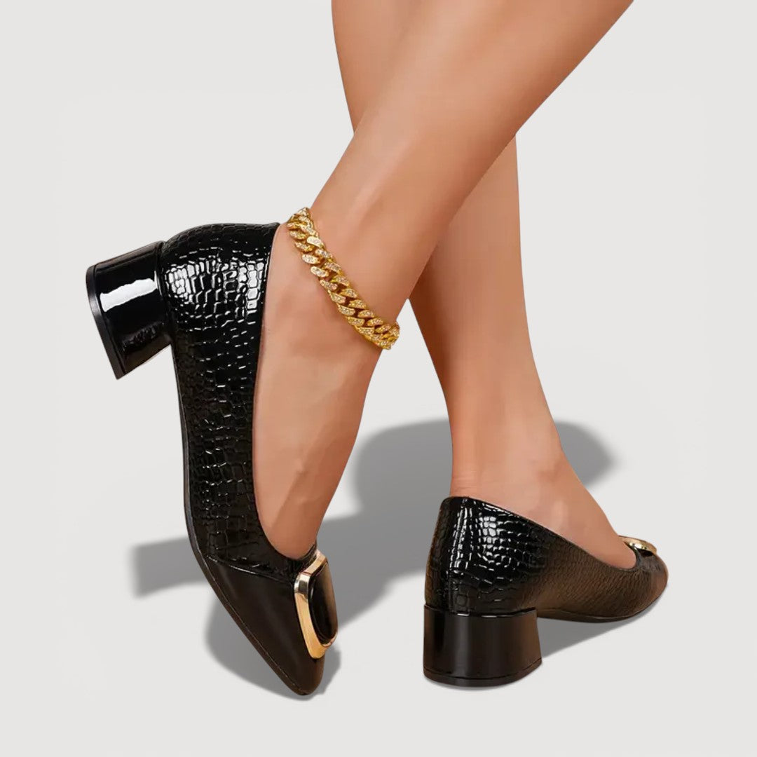 Damesloafers met Krokodillenreliëf en Blokhak Lizzy