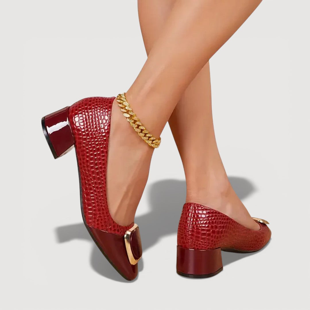 Damesloafers met Krokodillenreliëf en Blokhak Lizzy