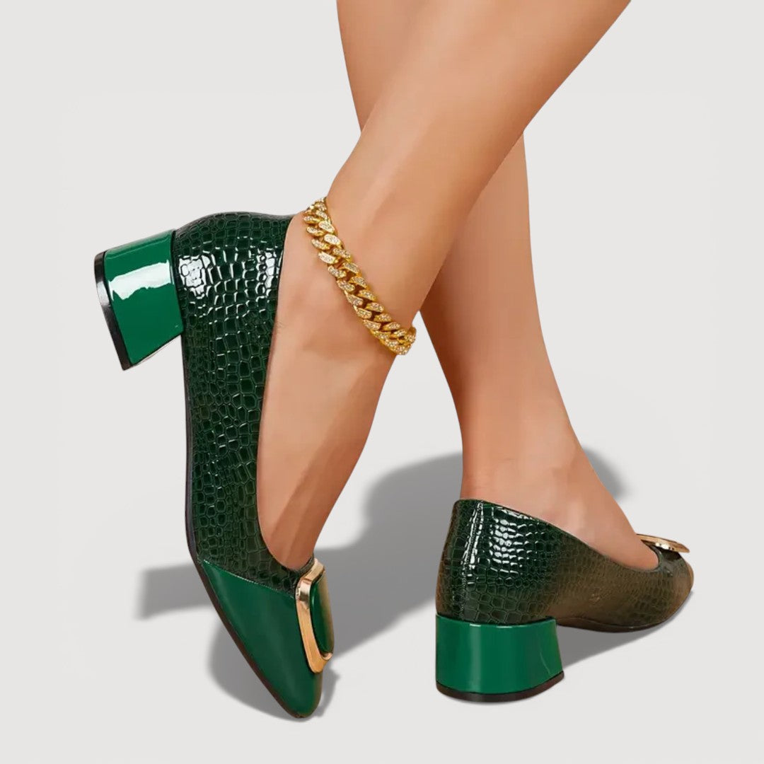 Damesloafers met Krokodillenreliëf en Blokhak Lizzy