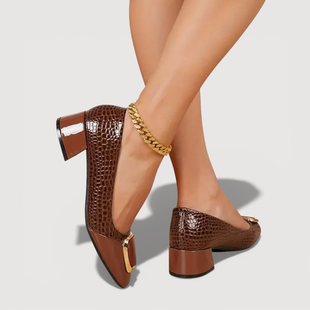 Damesloafers met Krokodillenreliëf en Blokhak Lizzy