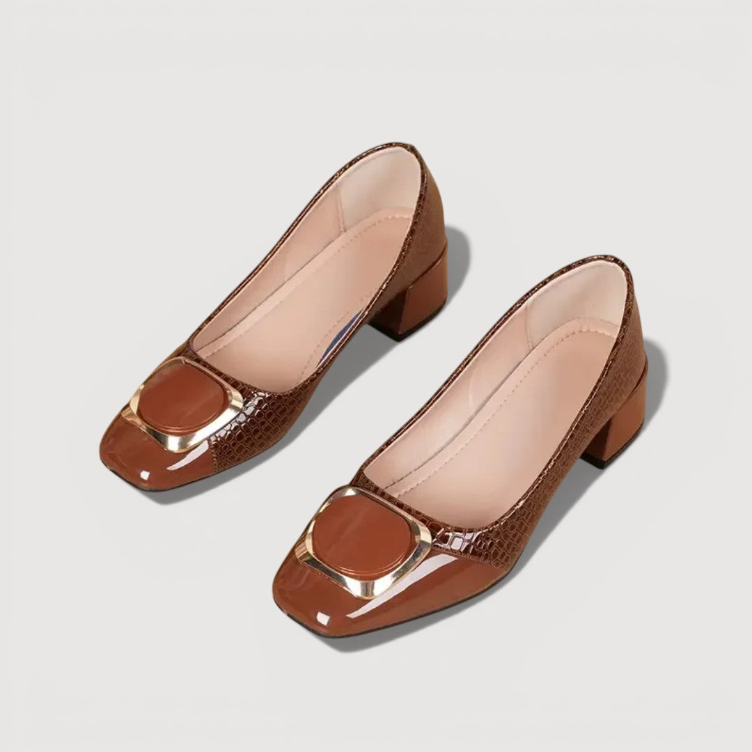 Damesloafers met Krokodillenreliëf en Blokhak Lizzy
