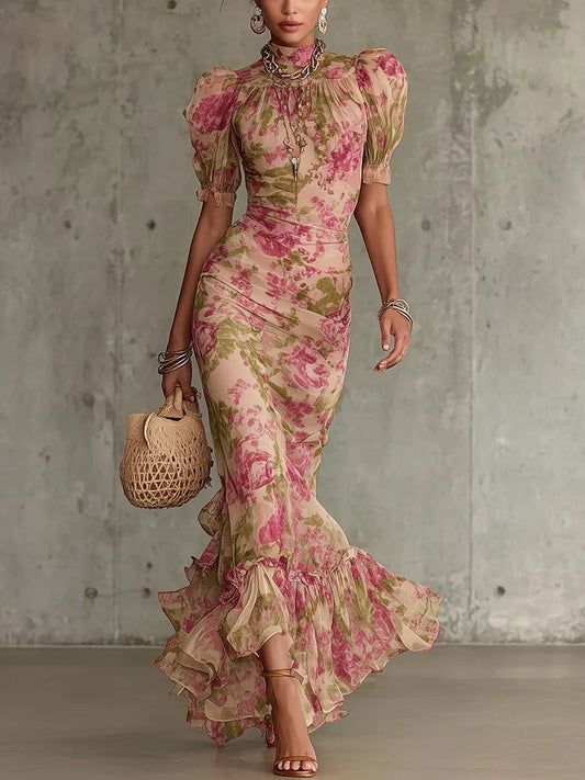 Damesmaxi-jurk met Bloemenprint en Pofmouwen Lizzy